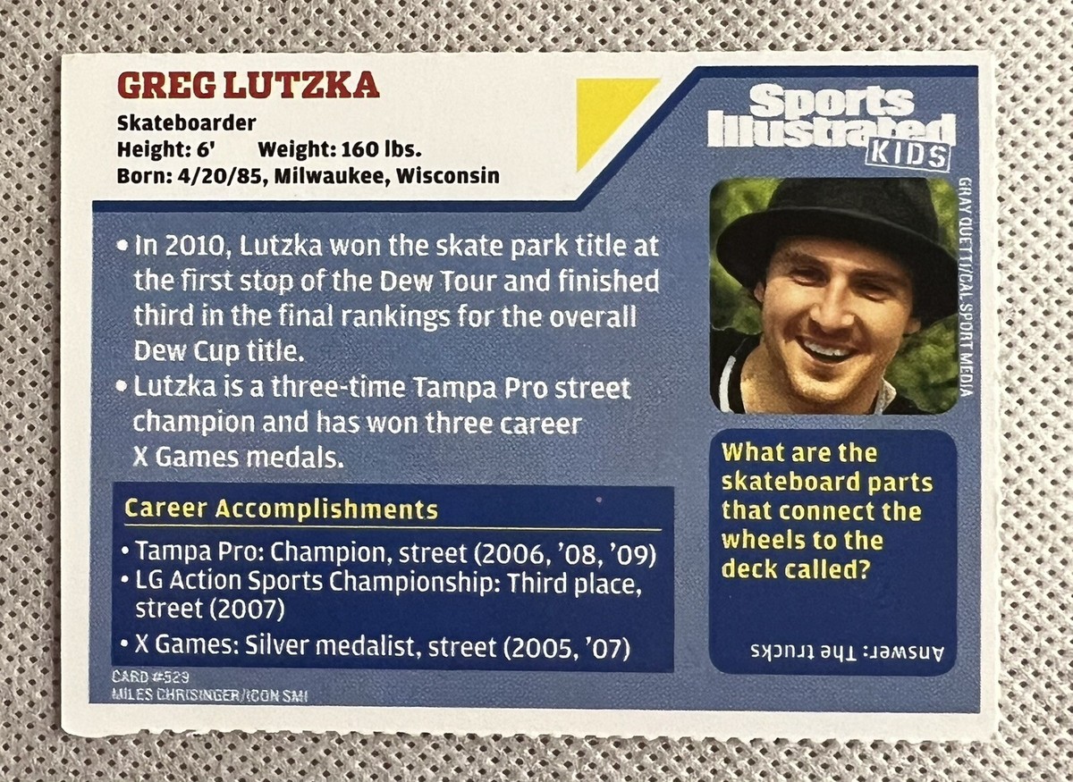 5-9070 6999　INTRO 弟義さん LAMESE SKATER Greg Lutzka #529 Skateboarder X Games Sports Illustrated for Kids