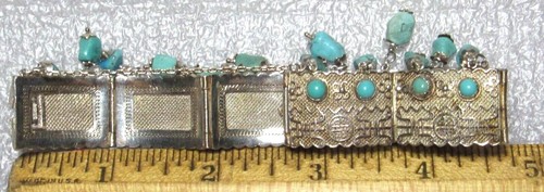 Brazalete de plata turquesa de exportación china con panel de caracteres colgante ojo de serpiente - Imagen 10 de 12