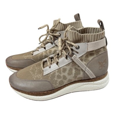 OTBT Hybrid Leopard Print Leather High Top Sneakers Taupe Tan Womens 7.5 M