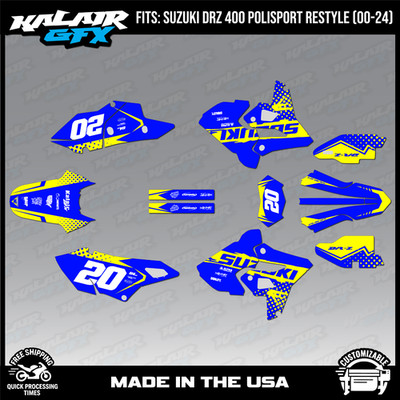 Graphics Kit for Suzuki DRZ400 Polisport Restyle (2000-2024) Spear-Yellow Blue