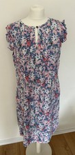 Laura Ashley UK 12 Pastel Blue / Pink Floral Print Keyhole Button Neckline Dress