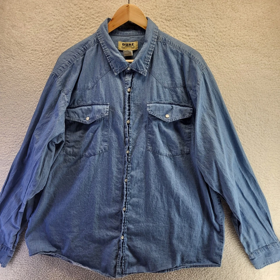 Vintage Duke Haband Pearl Snap Denim Shirt Mens XL Light Blue Western Cowboy - Image 4 of 4