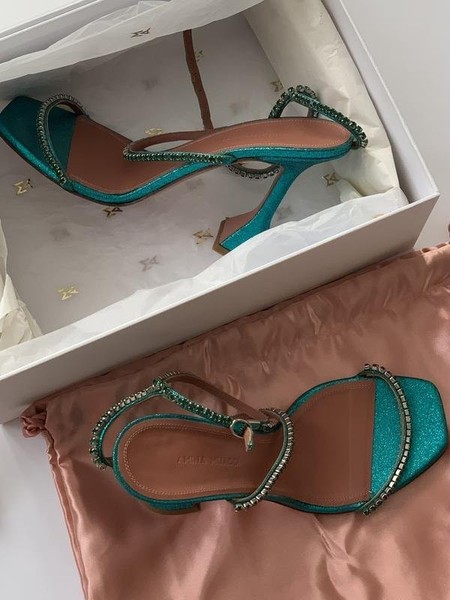Women Amina Muaddi Heels Green Leather 39