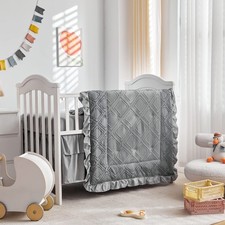 Crib Bedding Set 3 Pieces Tufted Ruffle Quilted Comforter Gray UCBS-3FG-01 Led