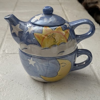 Celestial Whimsigoth Sun and Moon Stacking Tea Pot Set, 3 Pieces