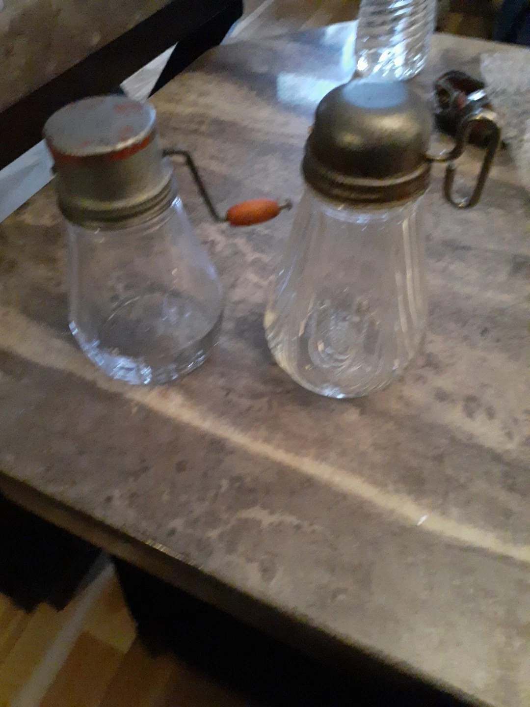 Vintage 1930s Glass Grated Cheese Dispenser Key Top and nut or spice grinder
