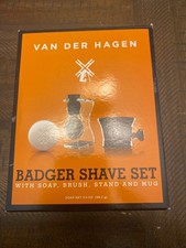 Van Der Hagen Men's Luxury Premium 4 Piece Badger Shave Set Soap Brush Stand Mug