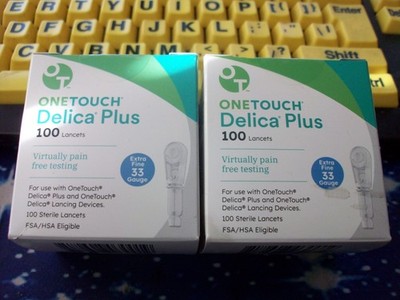 200 ONETOUCH DELICA PLUS LANCETS 33g, 2 X 100, EXP 10-31-29, GOOD SEALED BOXES