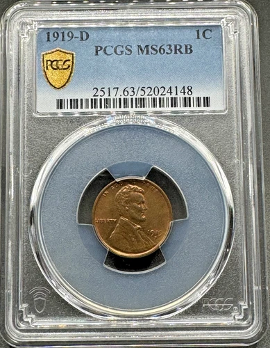 1919-D LINCOLN CENT PCGS MS63 RB RED BROWN 01EXA26