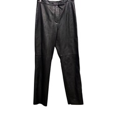 Vintage Jacqueline Ferrar Black Leather Pants SZ 12 High Rise Unhemmed Straight