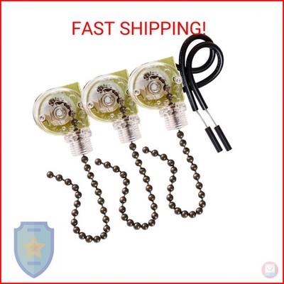 Topbuti 3 Pack Ceiling Fan Pull Chain Switch Zing Ear ZE-109 Two-Wire Light Swit