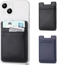 Phone Wallet Stick on,2Pack Card Holder for Back of Black,Navy Blue Version2 
