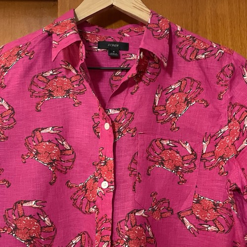 J. Crew Ratti Linen King Crab Print Button Up Shirt Size 4 - Picture 3 of 11