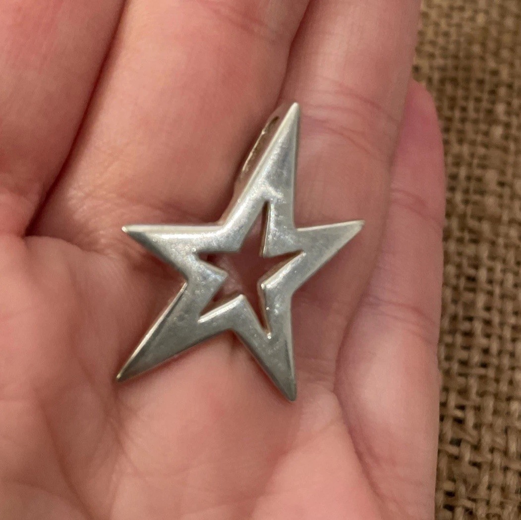 Thick Solid Sterling Silver Star Necklace Pendant… - image 5
