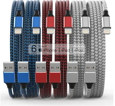 6 Pack Fast Charging Cable – Nylon Braided USB Charger Cord for iPhone Models