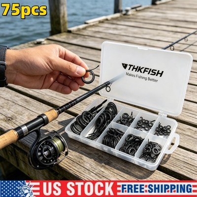 Fishing Rod Tip Repair Kit 75Pcs Ceramic Guides Stainless Steel Replace Tips US
