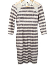 Rachel Roy Size 0 Sequin Striped Midi Dress Sheer Mesh Cocktail Party Glam