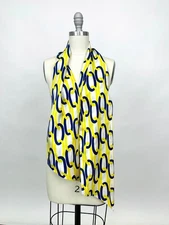 Vintage 1970s Yellow and Navy Blue Chain link Design Silk Sailor Scarf by Handcr