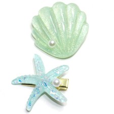 Green Shell Pearl Starfish Hair Clip Set for Women Acrylic Resin Alligator