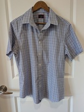 Untuckit Mens Shirt Blue White Check Button Short Sleeve Size Large Top