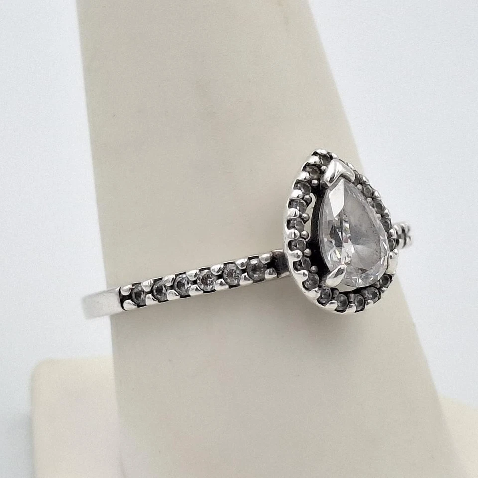 *FALTA 1 PIEDRA* Anillo Pandora 925 ALE Plata Esterlina Brillante Pera Circonita cúbica Halo 9.25 Foto 4 de 4