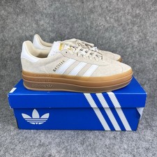 Adidas Gazelle Bold Youth 7 Womens 8.5 Beige White Gum Sole Platform Shoes