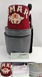 Vintage Masonic Shriner OMAR Fez with Tassel & Hat Box  Sz 6 7/8 Charleston SC