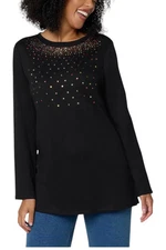Quacker Factory Women's Fallin' For Sequins Long Sleeve Top Black