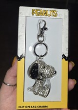 NEW Snoopy Peanuts Pave 3D Crystal Rhinestone Keychain/Clip On Bag Charm BNIB