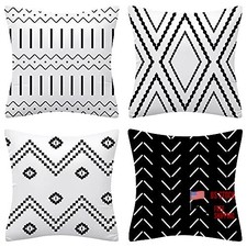 Set of 4 Pillow Covers 18x18 Inches Boho Throw 18 x 18-Inch Black and White