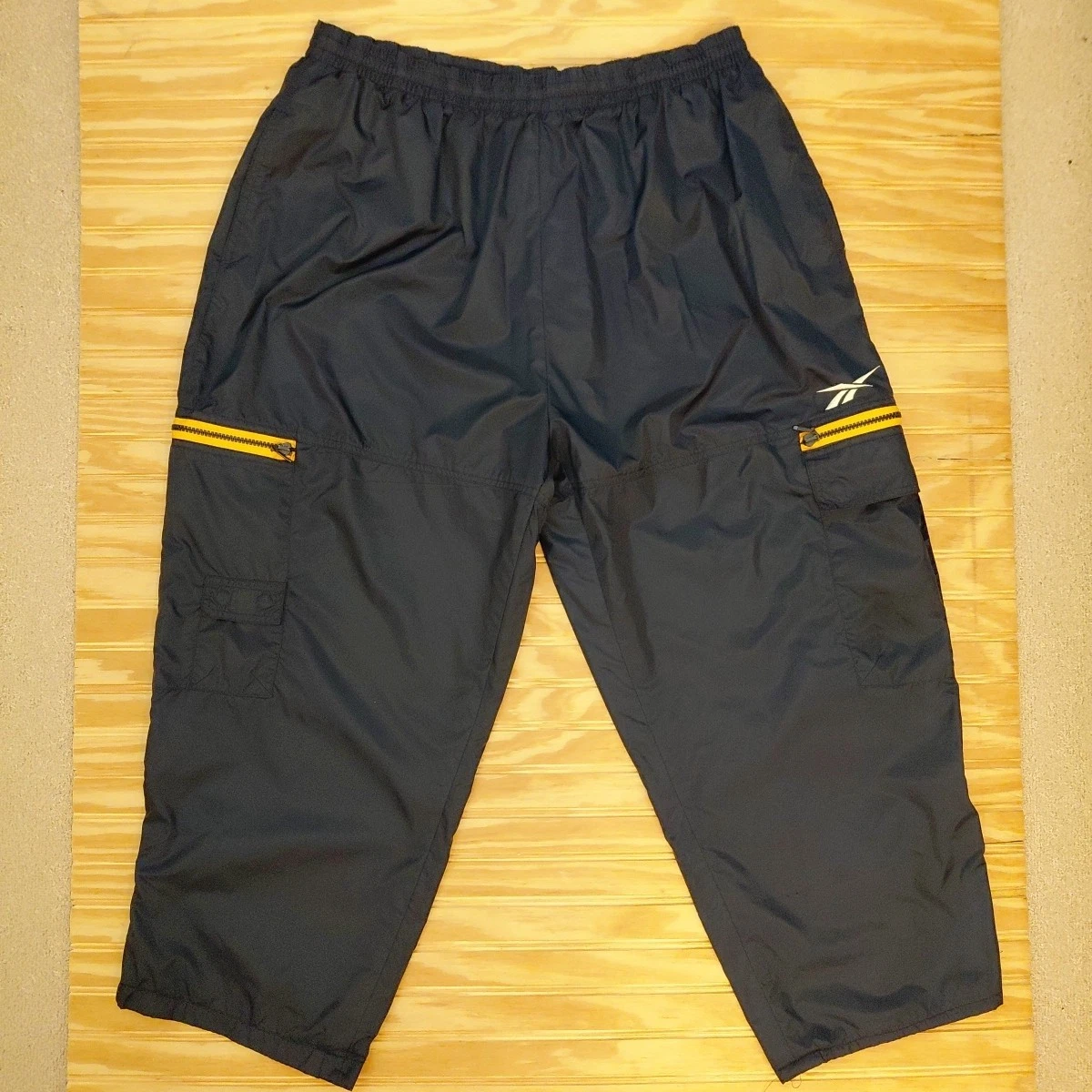 Vintage Y2K Reebok Track Pants Baggy Cargo Navy Blue Men's XXL 2XL Mesh-Lined
