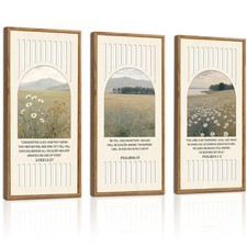 Christian Wall Decor Set of 3 Framed 8 x 16 Inch Bible Verse Floral Landscape...