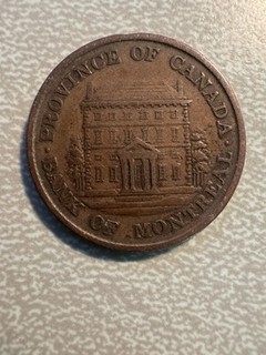 1842 BANK OF MONTREAL CANADA ONE HALF PENNY TOKEN COIN