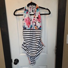 Cupshe Women's Floral Striped Halter One-Piece Swimsuit-XXL NWT