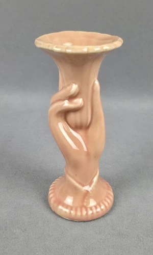 Vintage McCoy or Shawnee Pottery MCM Pink Coral Women Hand Vase Marked USA