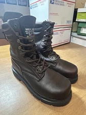 Gear Box Steel Safety Toe Boots Mens Size 7 4E Brown Leather Work Lace Up