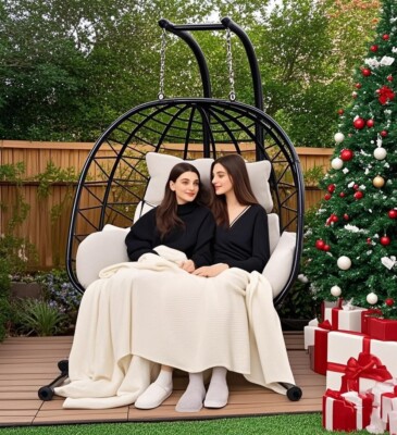 2-Person Hanging Egg Chairs for Outside Double Porch Swing Chair with Stand