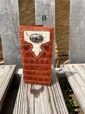 Alligator Print Leather Wallet with Praying Cowboy Concho on Cowhide Inlay
