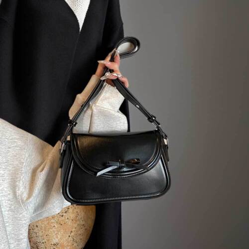 Women Simple Shoulder Bag with Bow Fashion Tote Bag PU Leather Female Dating Bag - Picture 7 of 27