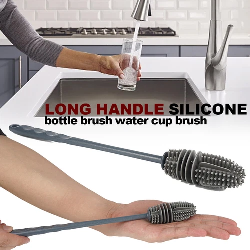 Long Handle Silicone Bottle Brush Flexible Scrubbing Cleaner Cup Washing Brush - Picture 12 of 15