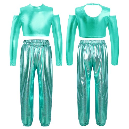 Kids Girls Shirt And Trousers Set Jazz Sweatsuit Holiday Crop Top With Pants - Picture 16 of 33