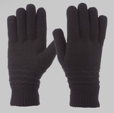 Isotoner Cable Stripe Knit Gloves Black