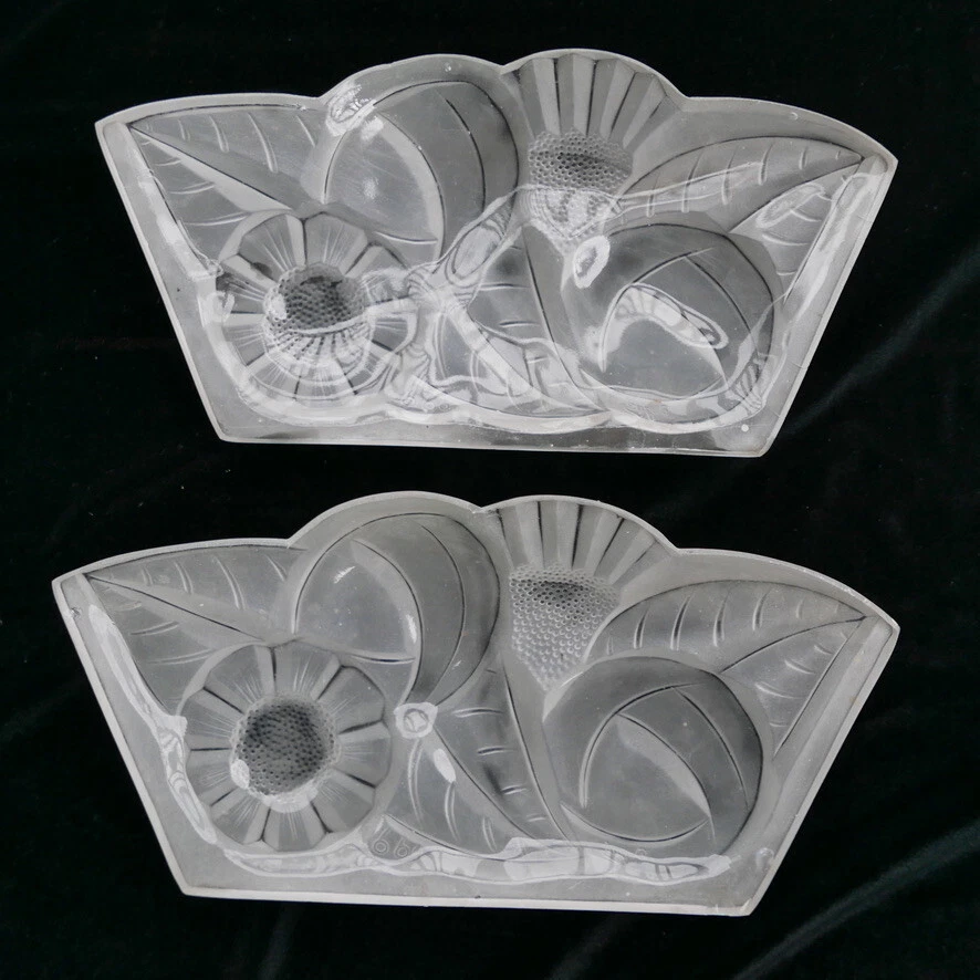 2 plaques d'applique murale ART DECO 1930 signé Degué David Gueron verre dépoli - Photo 3/4