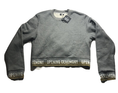 NEW Opening Ceremony Sweatshirt Women Size Large Crop Grey With 