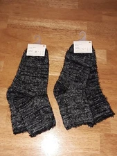2 Pair A New Day Black Feather Yarn Anklet Fuzzy Soft Ankle Boot Socks One Size