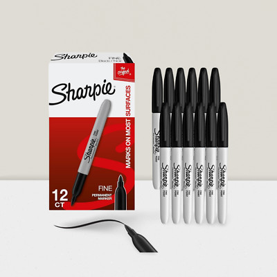 Permanent Markers Set Quick Drying Fade Resistant Fine Point 12 Count Black