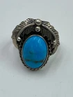 Vintage 925 Sterling Silver Turquoise Ring Signed RB Size 6