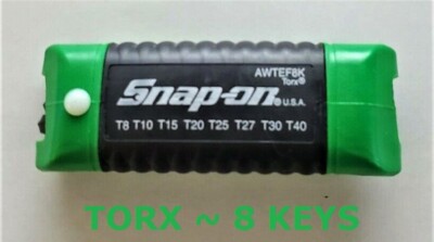 *NEW* SNAP-ON TORX WRENCH SET, FOLDING, 8 KEYS, AWTEF8K *GREEN INDEX* T8-T40
