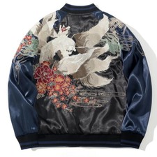 Mens Souvenir Jacket Sukajan Japanese Pattern Embroidery Myth 9 tail Fox Unisex