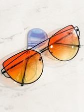 Double Bar Cat Eye Flat Lens Sunglasses NEW Black Frame Orange Yellow Lens